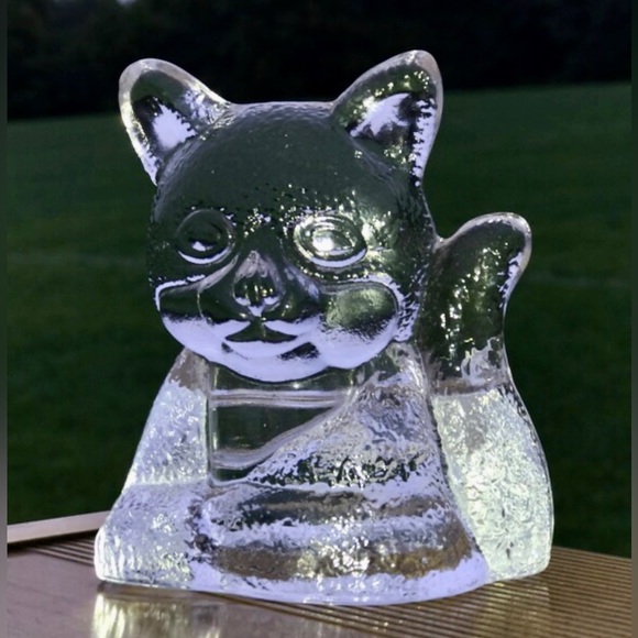 Vintage Clear Crystal Glass Figural Cat Candlestick Holder Partylite - Picture 9 of 10